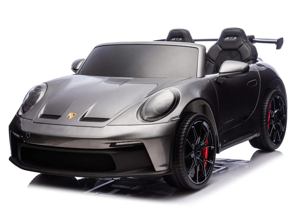 Carro Eléctrico Infantil Porsche 911 GT3 24V de 2 Plazas Gris – Edición Premium, LTD y PRO