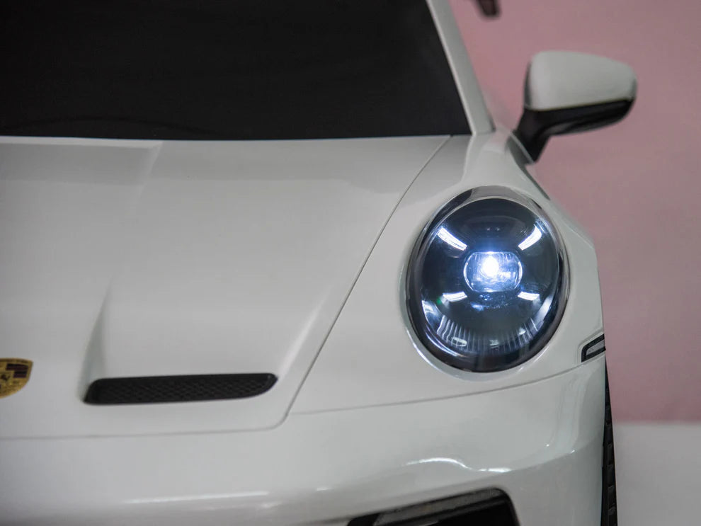 Carro Eléctrico Infantil Porsche 911 GT3 24V de 2 Plazas Blanco – Edición Premium, LTD y PRO