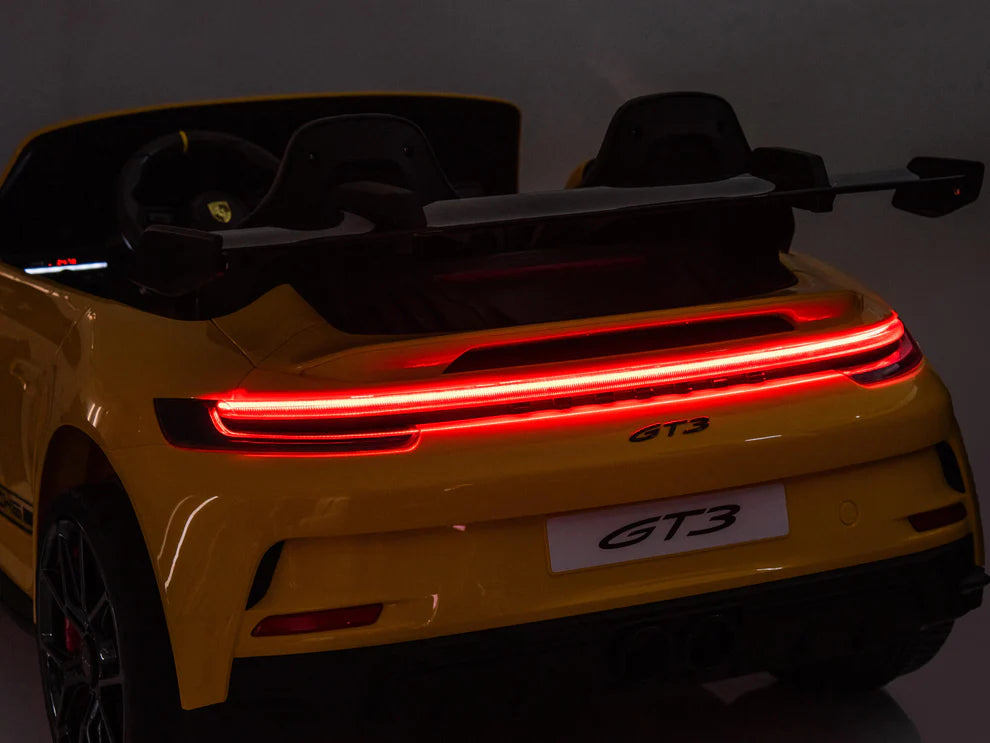 Carro Eléctrico Infantil Porsche 911 GT3 24V de 2 Plazas Amarilo – Edición Premium, LTD y PRO