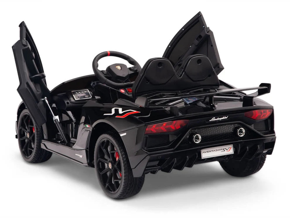 Carro Eléctrico Infantil Lamborghini Aventador SVJ 12V con Control Remoto Negro – Edición Estándar y Premium