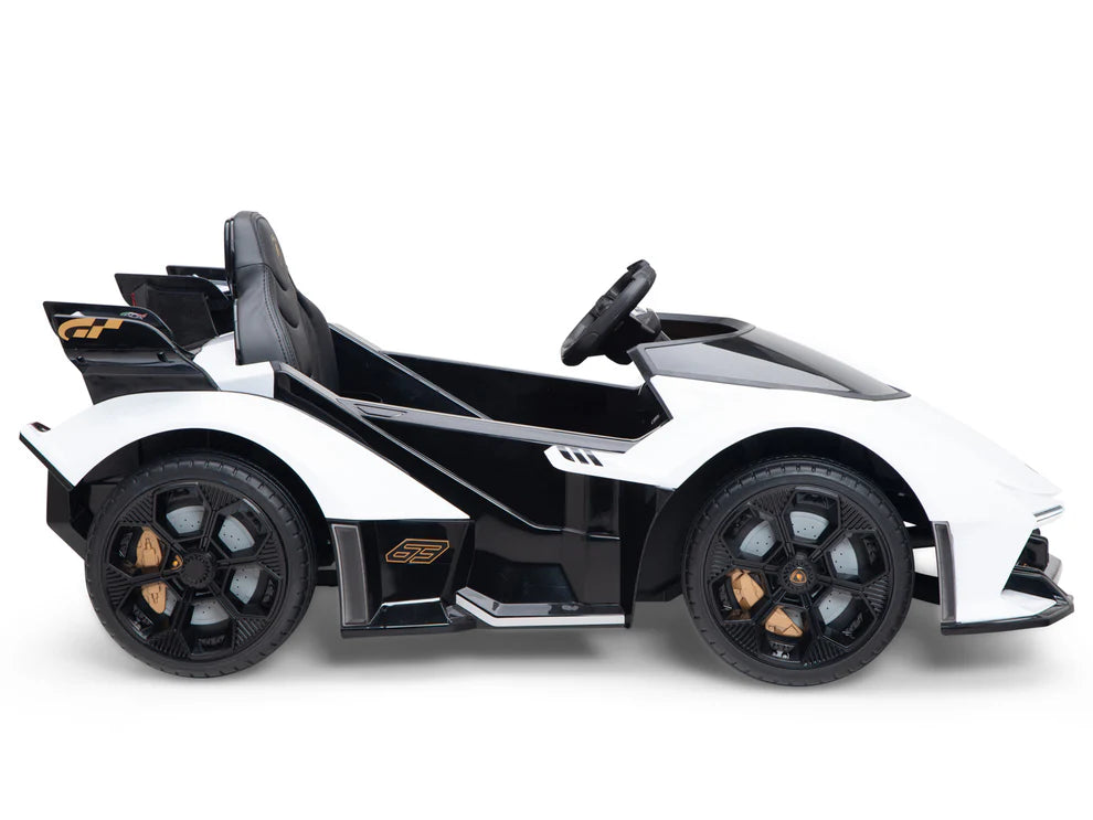 Carro Eléctrico Infantil Lamborghini V12 Vision GT 12V con Control Remoto Blanco – Edición Estándar y Premium