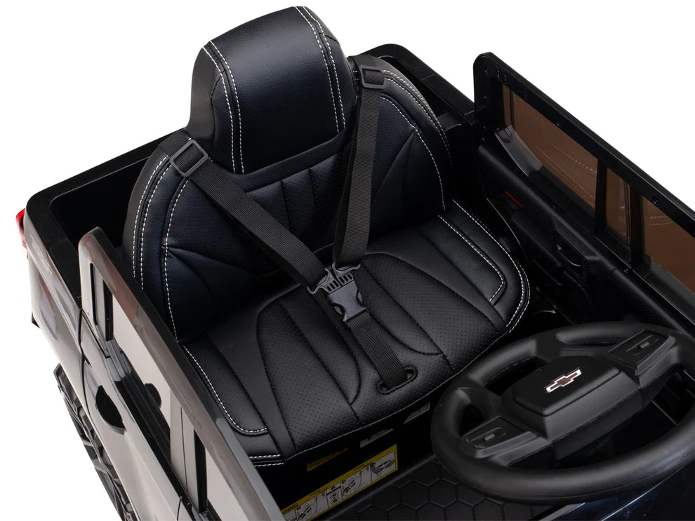 Camioneta Eléctrica Infantil Chevrolet Silverado Trail Boss 12V con Control Remoto Negro – Edición Estándar y Premium