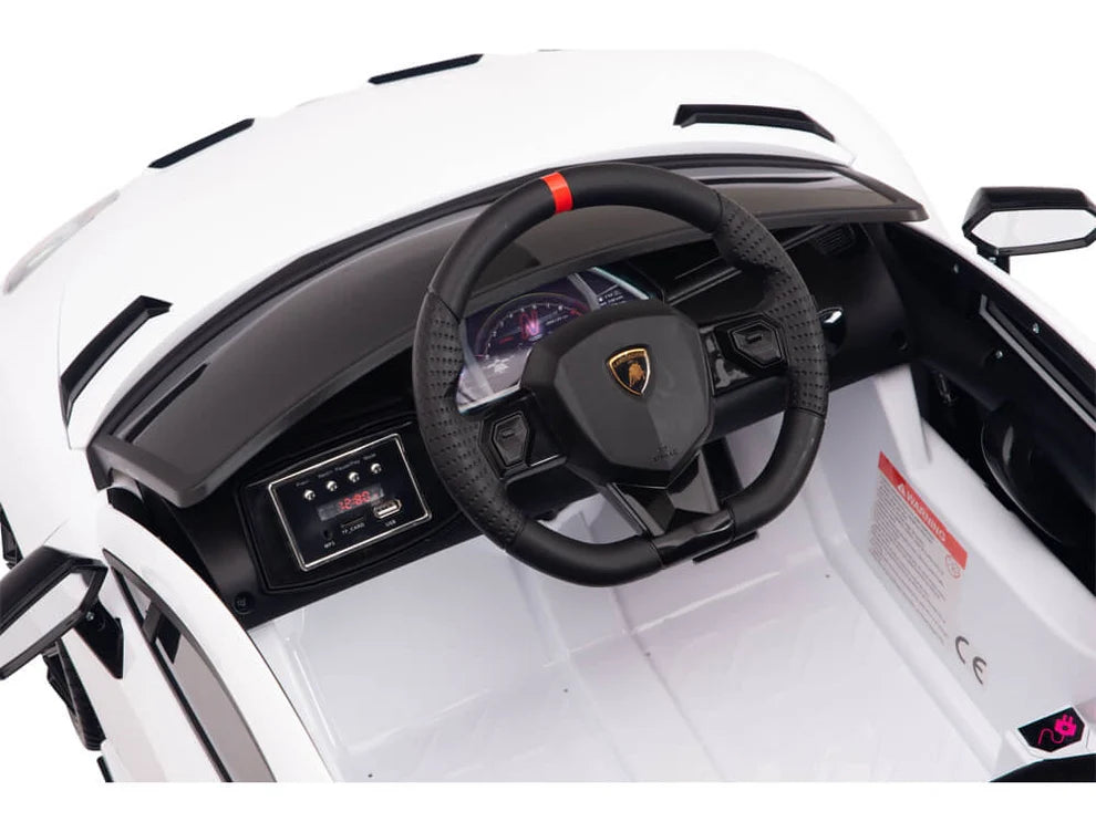 Carro Eléctrico Infantil Lamborghini Aventador SVJ 12V con Control Remoto Blanco – Edición Estándar y Premium