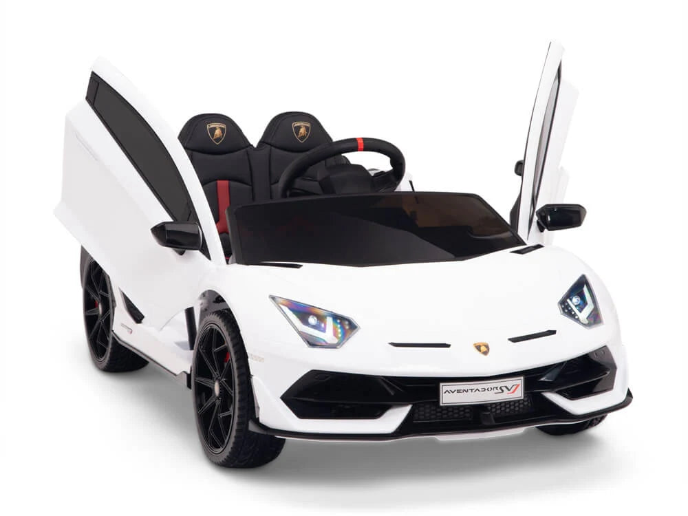 Carro Eléctrico Infantil Lamborghini Aventador SVJ 12V con Control Remoto Blanco – Edición Estándar y Premium