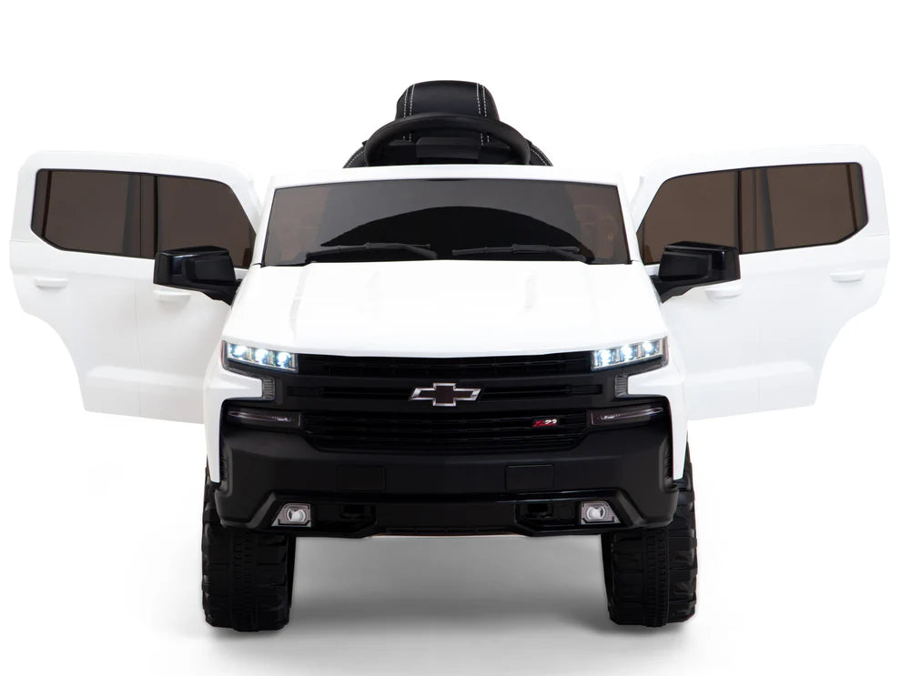 Camioneta Eléctrica Infantil Chevrolet Silverado Trail Boss 12V con Control Remoto White – Edición Estándar y Premium