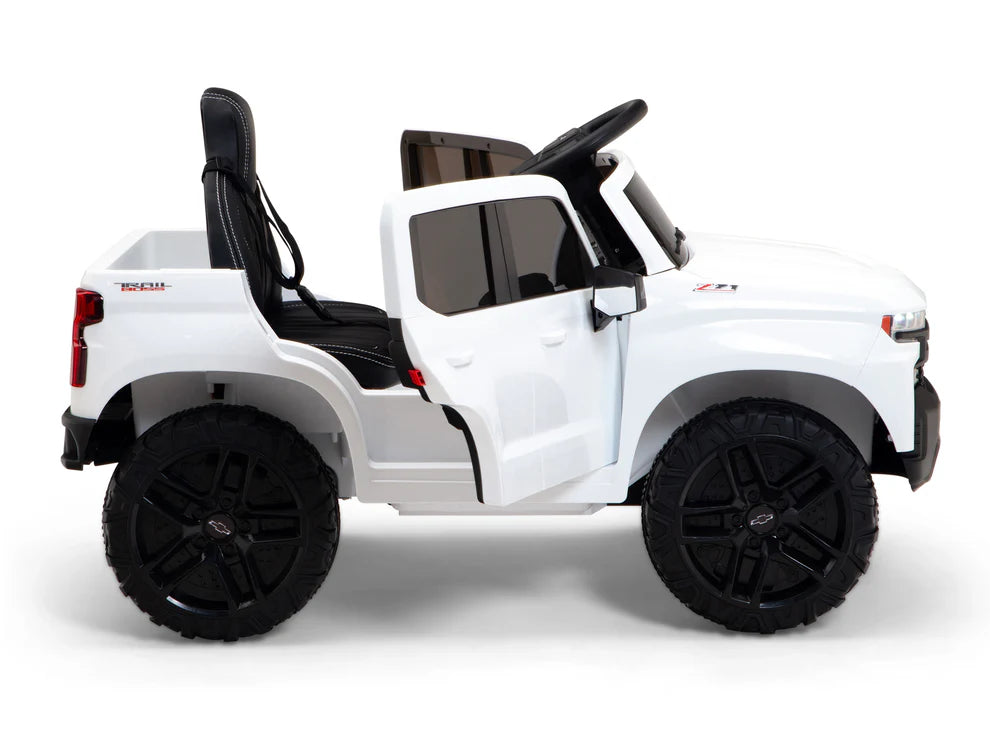 Camioneta Eléctrica Infantil Chevrolet Silverado Trail Boss 12V con Control Remoto White – Edición Estándar y Premium