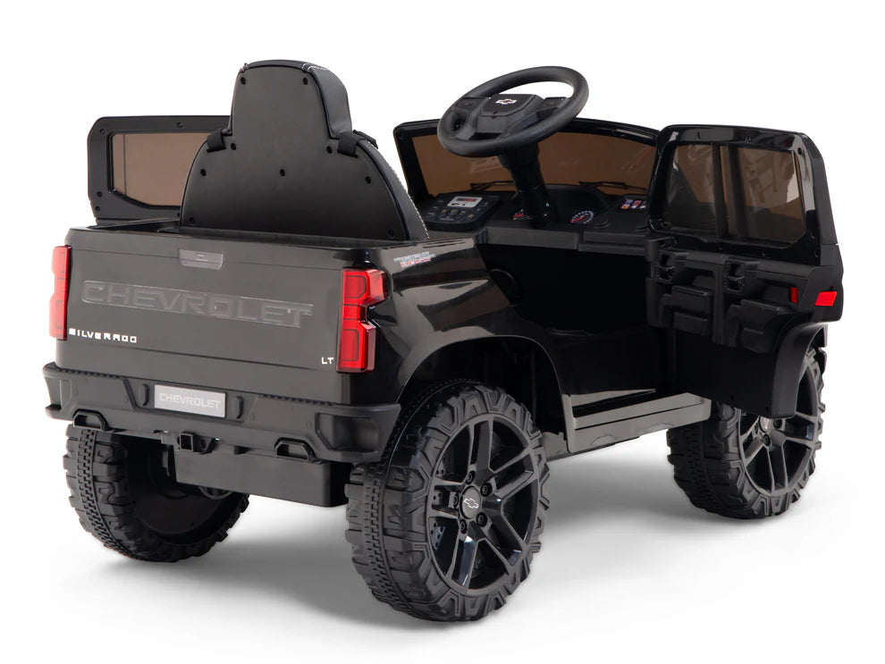 Camioneta Eléctrica Infantil Chevrolet Silverado Trail Boss 12V con Control Remoto Negro – Edición Estándar y Premium