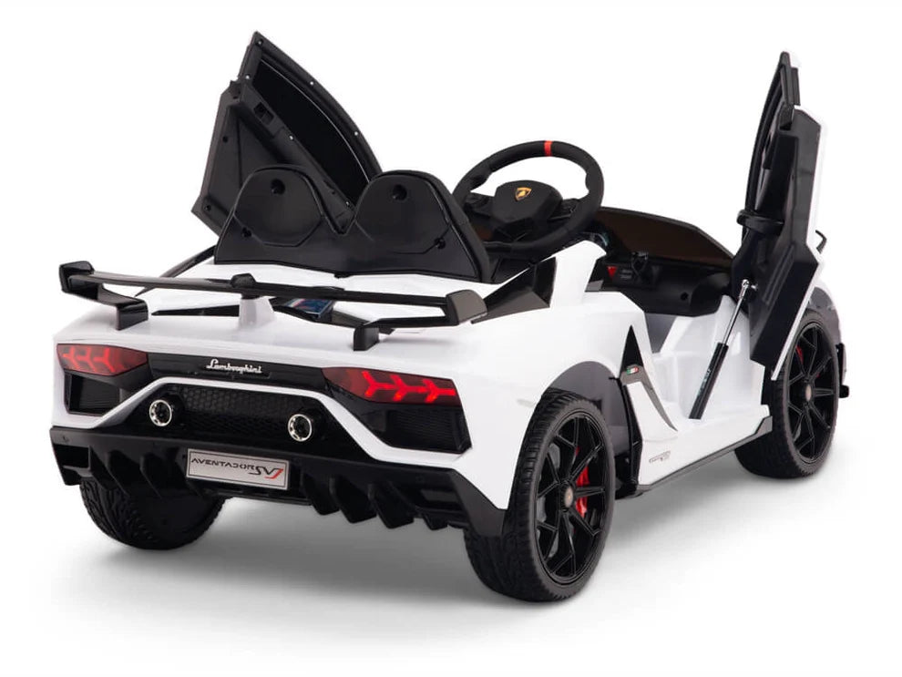 Carro Eléctrico Infantil Lamborghini Aventador SVJ 12V con Control Remoto Blanco – Edición Estándar y Premium