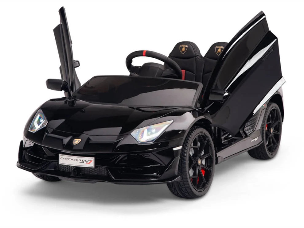 Carro Eléctrico Infantil Lamborghini Aventador SVJ 12V con Control Remoto Negro – Edición Estándar y Premium