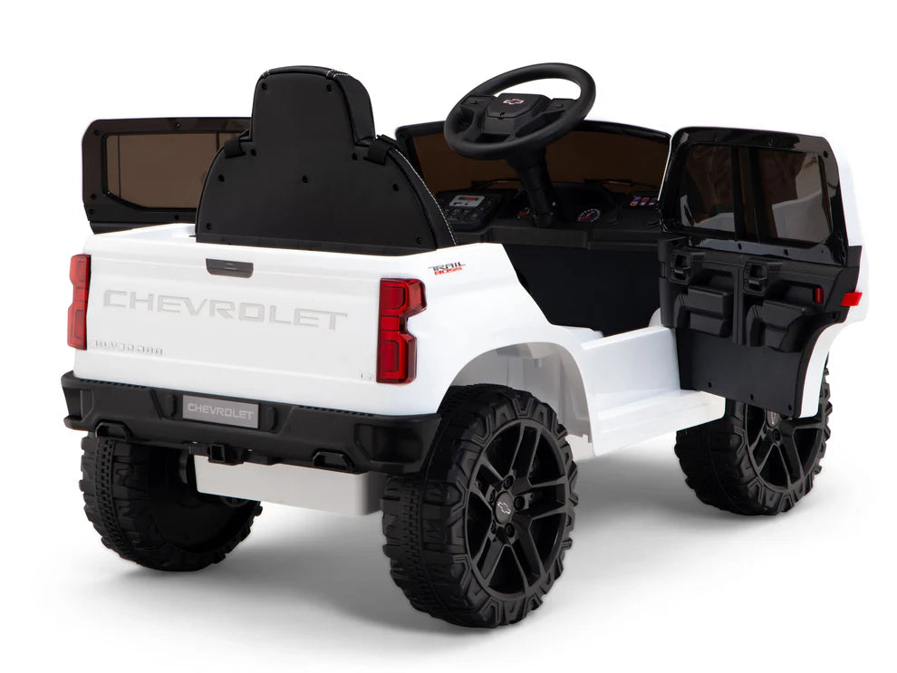 Camioneta Eléctrica Infantil Chevrolet Silverado Trail Boss 12V con Control Remoto White – Edición Estándar y Premium