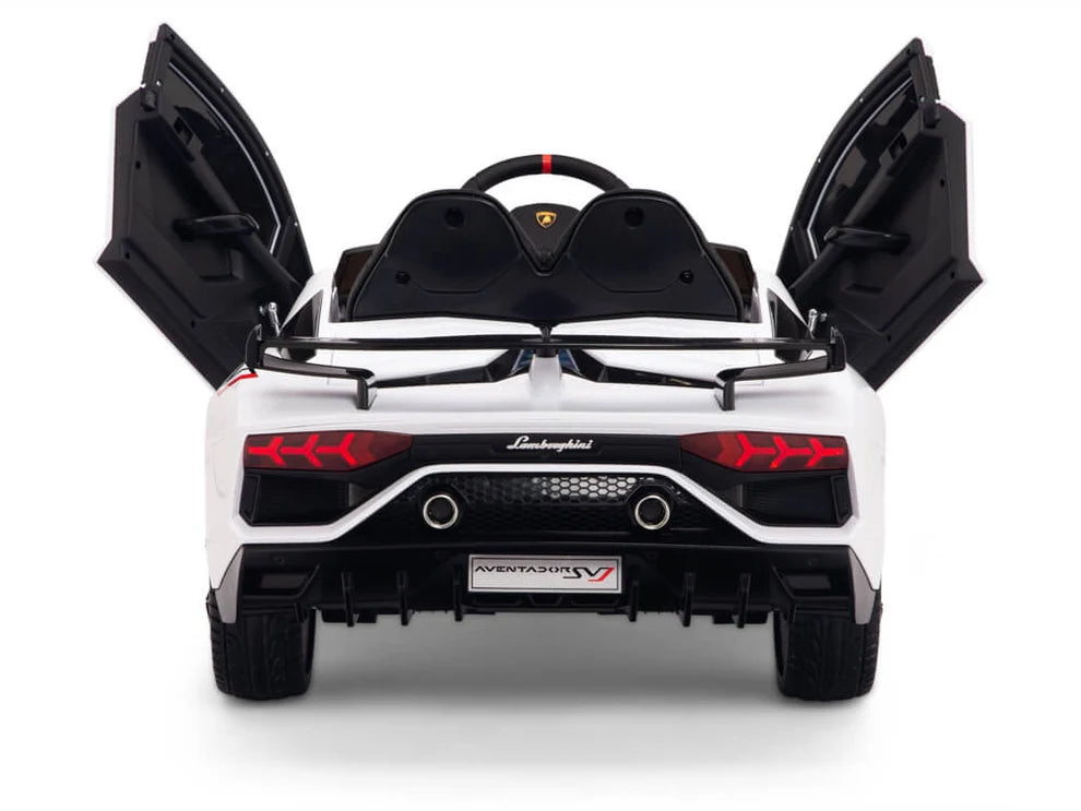 Carro Eléctrico Infantil Lamborghini Aventador SVJ 12V con Control Remoto Blanco – Edición Estándar y Premium