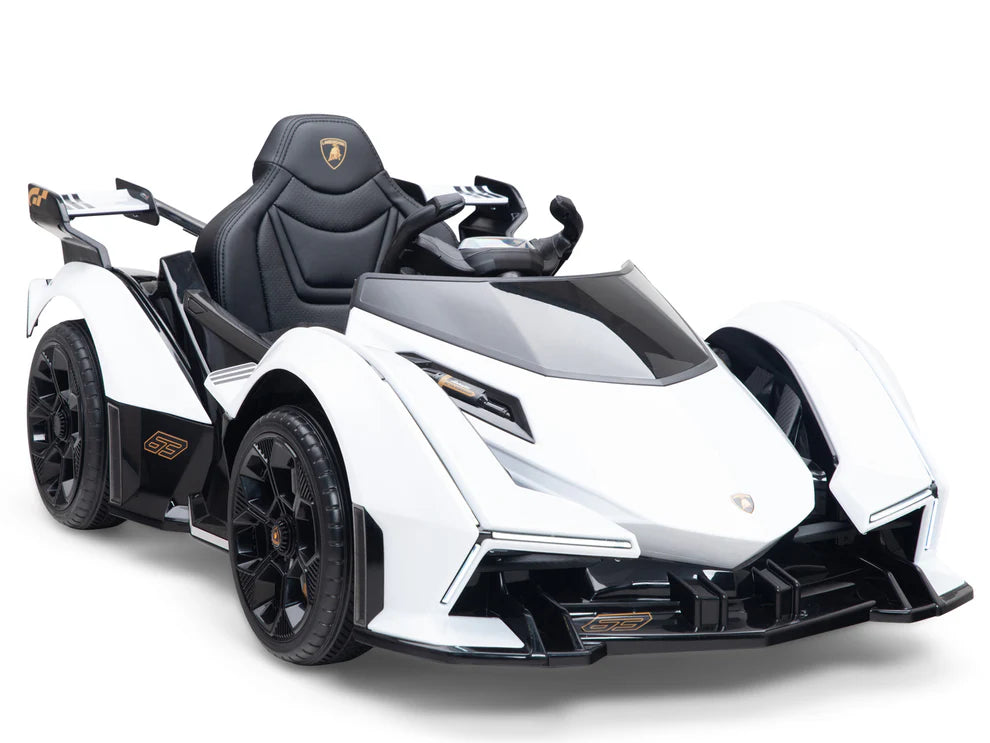 Carro Eléctrico Infantil Lamborghini V12 Vision GT 12V con Control Remoto Blanco – Edición Estándar y Premium