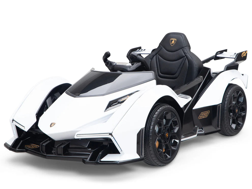 Carro Eléctrico Infantil Lamborghini V12 Vision GT 12V con Control Remoto Blanco – Edición Estándar y Premium