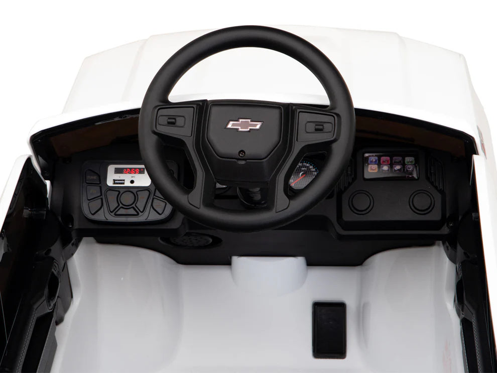 Camioneta Eléctrica Infantil Chevrolet Silverado Trail Boss 12V con Control Remoto White – Edición Estándar y Premium