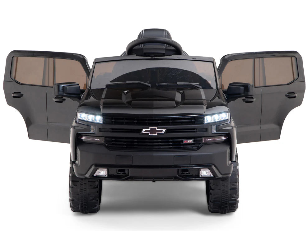 Camioneta Eléctrica Infantil Chevrolet Silverado Trail Boss 12V con Control Remoto Negro – Edición Estándar y Premium
