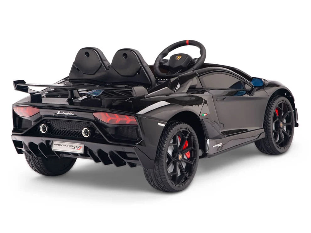 Carro Eléctrico Infantil Lamborghini Aventador SVJ 12V con Control Remoto Negro – Edición Estándar y Premium