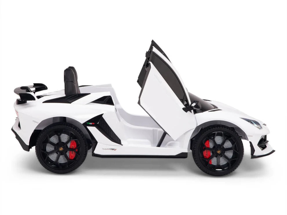 Carro Eléctrico Infantil Lamborghini Aventador SVJ 12V con Control Remoto Blanco – Edición Estándar y Premium