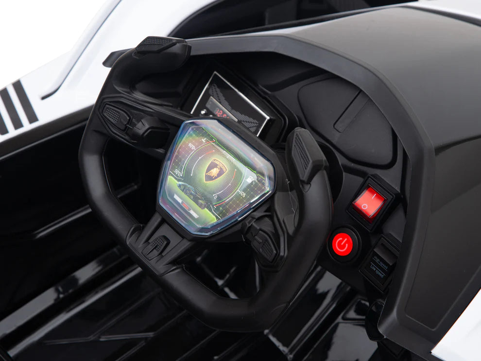 Carro Eléctrico Infantil Lamborghini V12 Vision GT 12V con Control Remoto Blanco – Edición Estándar y Premium