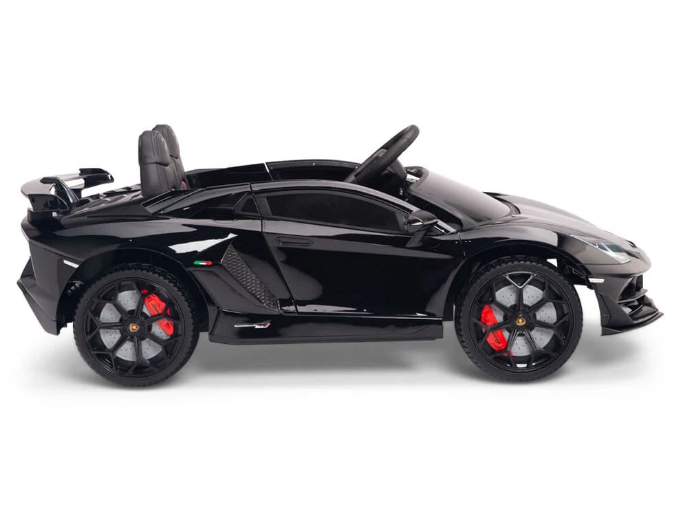 Carro Eléctrico Infantil Lamborghini Aventador SVJ 12V con Control Remoto Negro – Edición Estándar y Premium