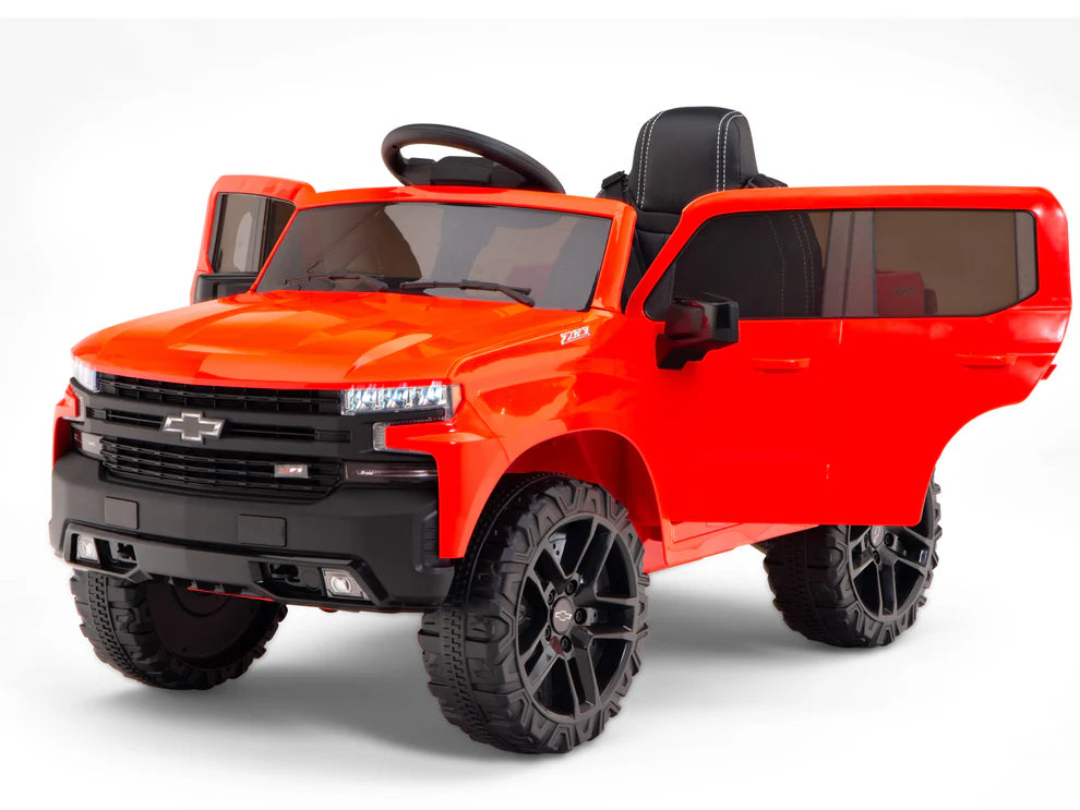 Camioneta Eléctrica Infantil Chevrolet Silverado Trail Boss 12V con Control Remoto Rojo – Edición Estándar y Premium