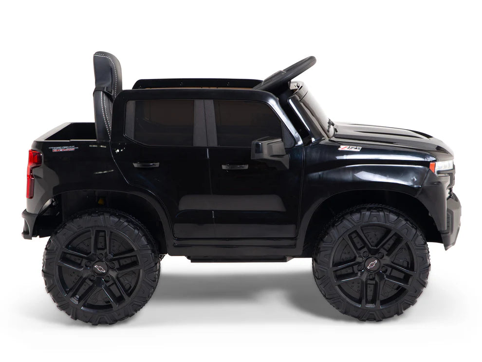Camioneta Eléctrica Infantil Chevrolet Silverado Trail Boss 12V con Control Remoto Negro – Edición Estándar y Premium
