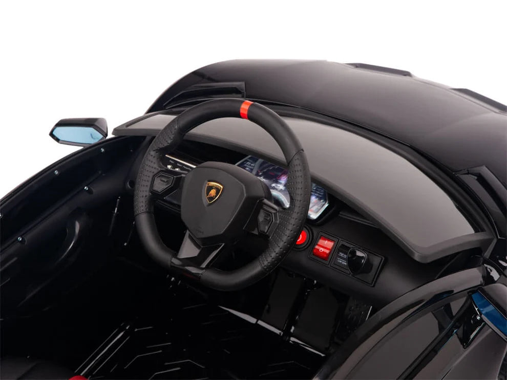 Carro Eléctrico Infantil Lamborghini Aventador SVJ 12V con Control Remoto Negro – Edición Estándar y Premium