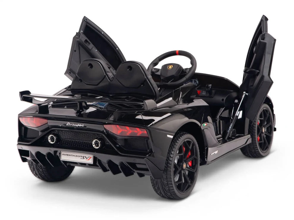 Carro Eléctrico Infantil Lamborghini Aventador SVJ 12V con Control Remoto Negro – Edición Estándar y Premium