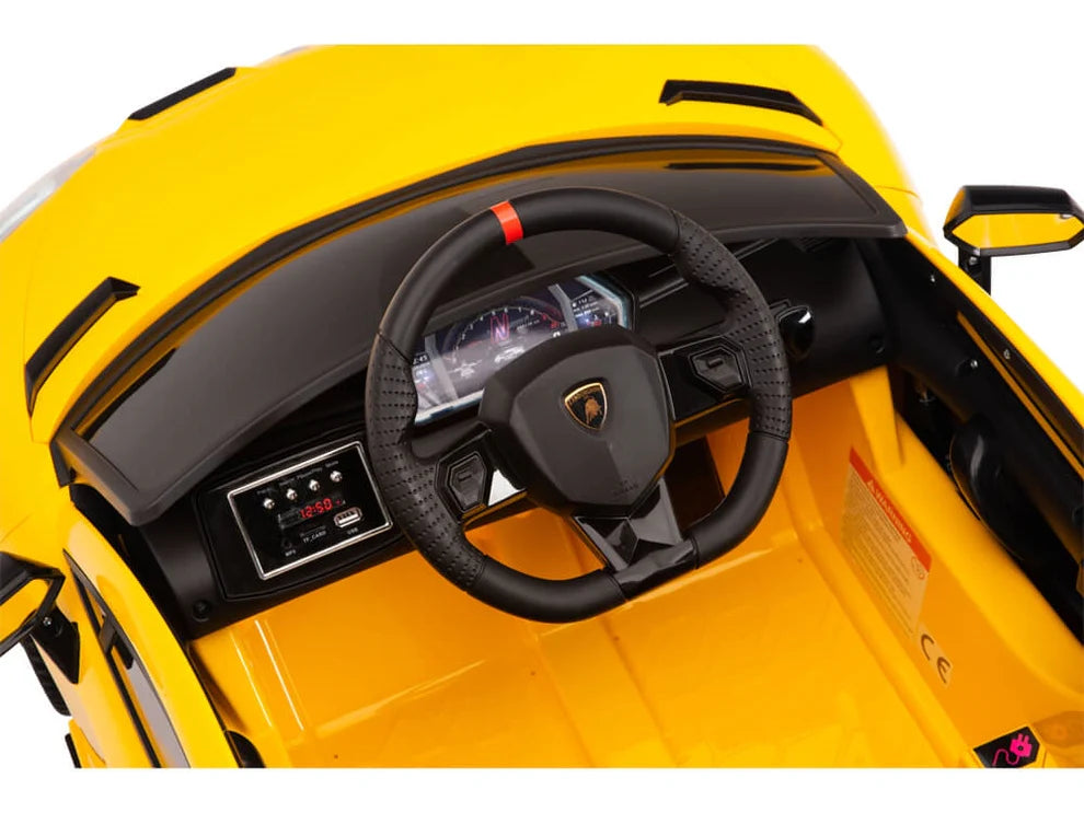 Carro Eléctrico Infantil Lamborghini Aventador SVJ 12V con Control Remoto Amarillo – Edición Estándar y Premium