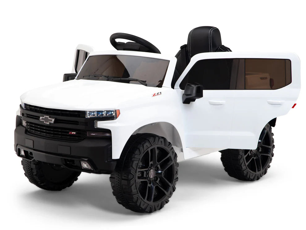 Camioneta Eléctrica Infantil Chevrolet Silverado Trail Boss 12V con Control Remoto White – Edición Estándar y Premium