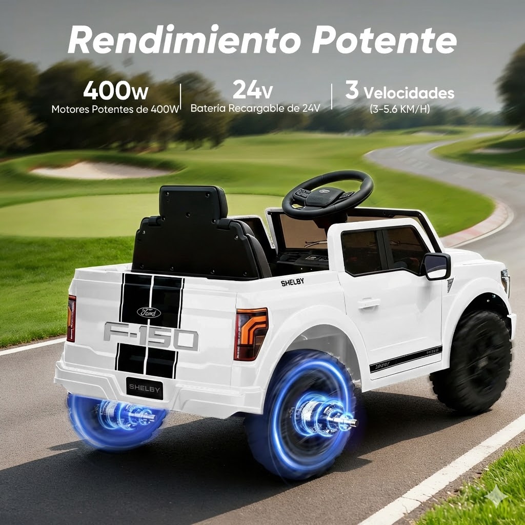 Camioneta Eléctrica Ford Shelby F-150 24V para Niños - Motor 400W con Control Remoto Blanco