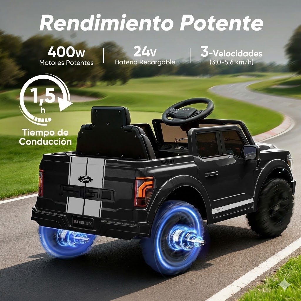 Camioneta Eléctrica Ford Shelby F-150 24V para Niños - Motor 400W con Control Remoto Negro