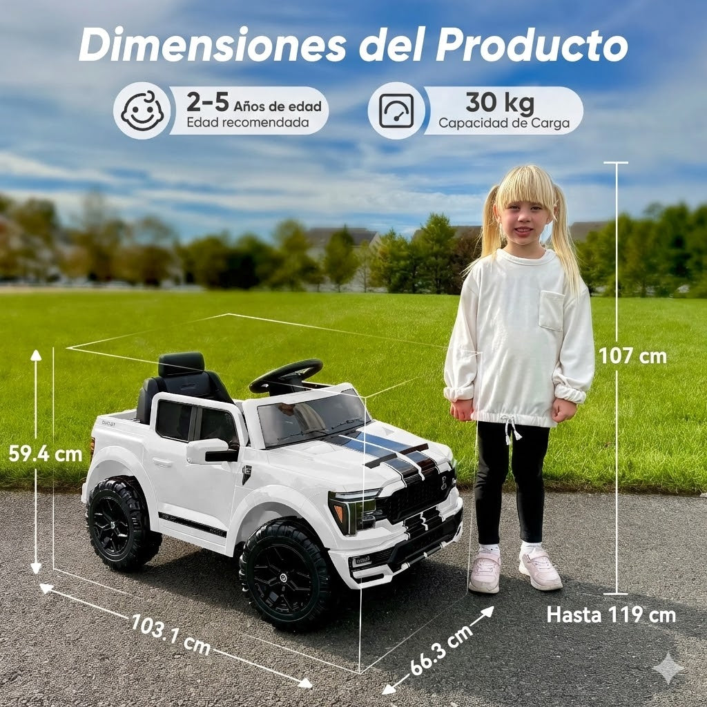 Camioneta Eléctrica Ford Shelby F-150 24V para Niños - Motor 400W con Control Remoto Blanco