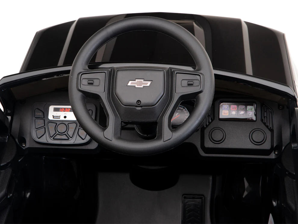 Camioneta Eléctrica Infantil Chevrolet Silverado Trail Boss 12V con Control Remoto Negro – Edición Estándar y Premium