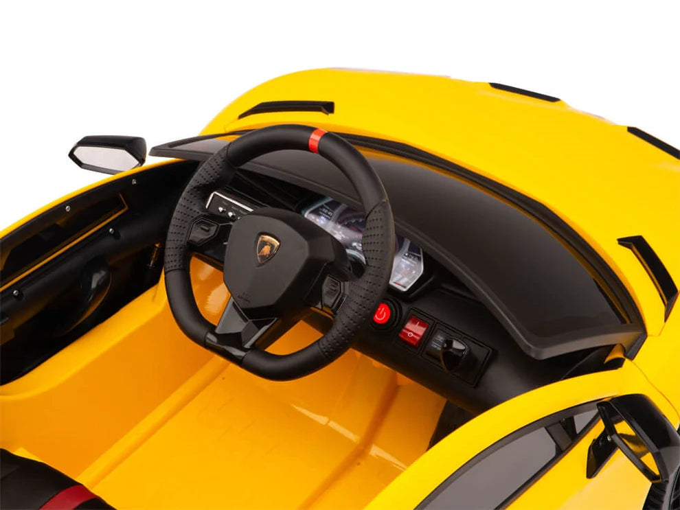 Carro Eléctrico Infantil Lamborghini Aventador SVJ 12V con Control Remoto Amarillo – Edición Estándar y Premium