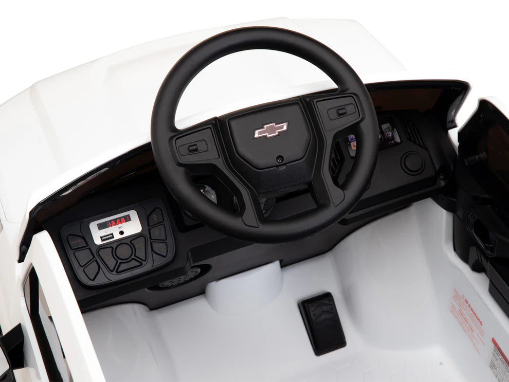 Camioneta Eléctrica Infantil Chevrolet Silverado Trail Boss 12V con Control Remoto White – Edición Estándar y Premium