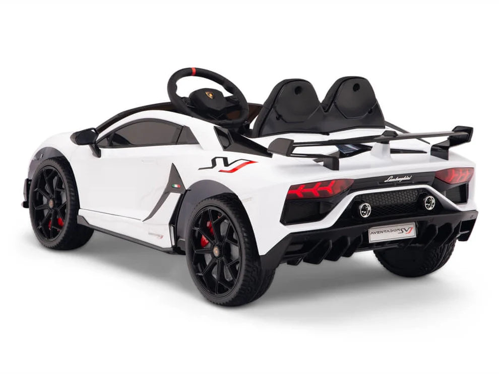 Carro Eléctrico Infantil Lamborghini Aventador SVJ 12V con Control Remoto Blanco – Edición Estándar y Premium