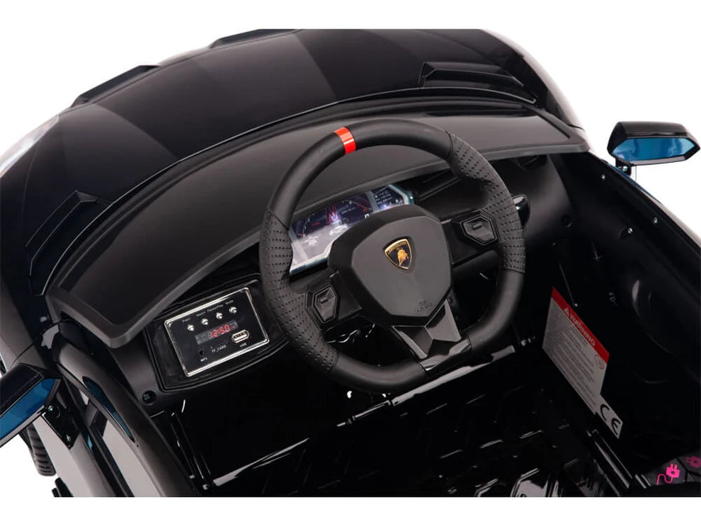 Carro Eléctrico Infantil Lamborghini Aventador SVJ 12V con Control Remoto Negro – Edición Estándar y Premium