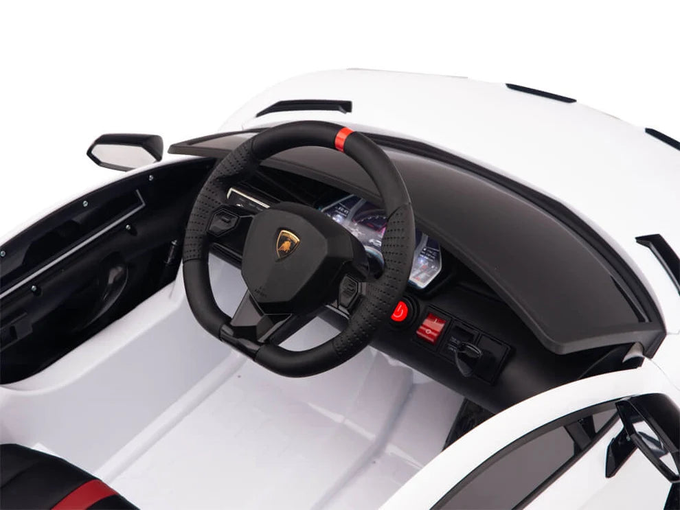 Carro Eléctrico Infantil Lamborghini Aventador SVJ 12V con Control Remoto Blanco – Edición Estándar y Premium