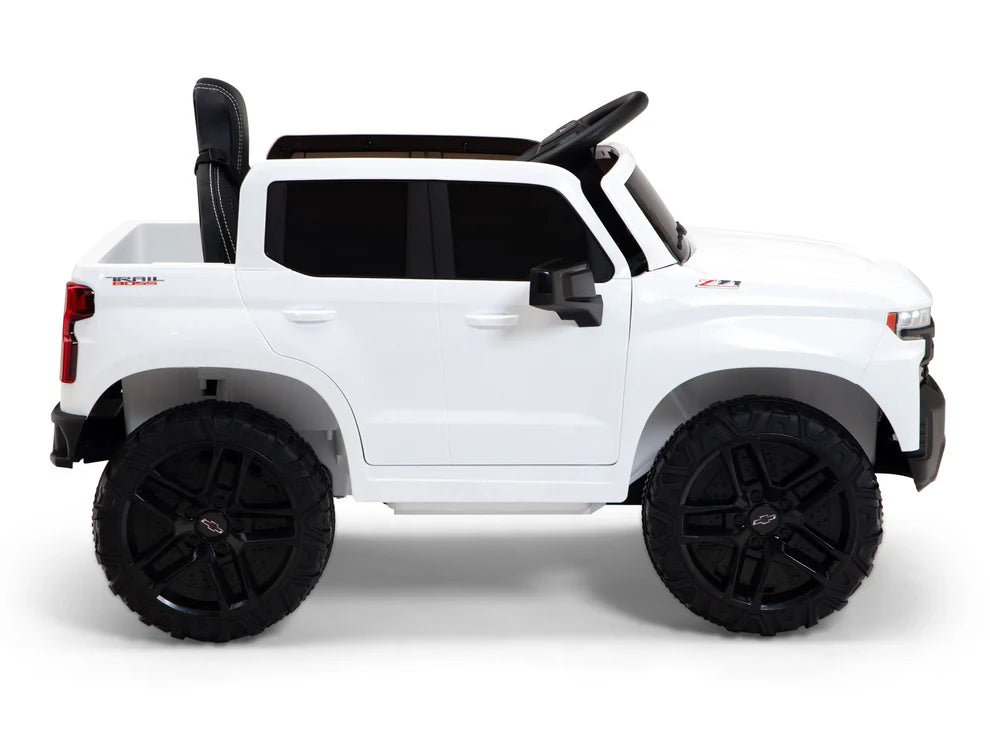 Camioneta Eléctrica Infantil Chevrolet Silverado Trail Boss 12V con Control Remoto White – Edición Estándar y Premium