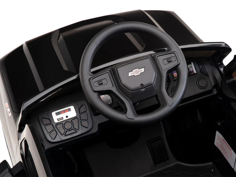 Camioneta Eléctrica Infantil Chevrolet Silverado Trail Boss 12V con Control Remoto Negro – Edición Estándar y Premium